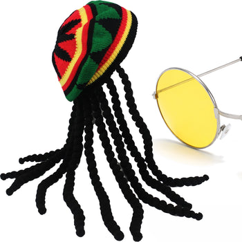 Rasta Hat & Dreadlock Wig Set with Glasses