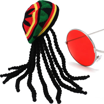 Rasta Hat & Dreadlock Wig Set with Glasses