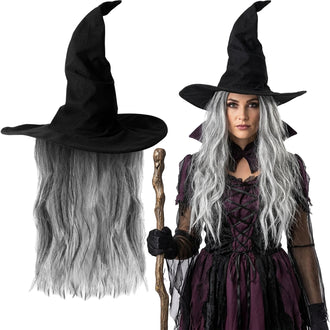 Halloween Witch Hat with Grey Hair