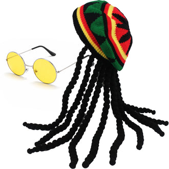 Rasta Hat & Dreadlock Wig Set with Glasses