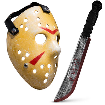 Yellow Horror Hockey Mask & Toy Machete Set