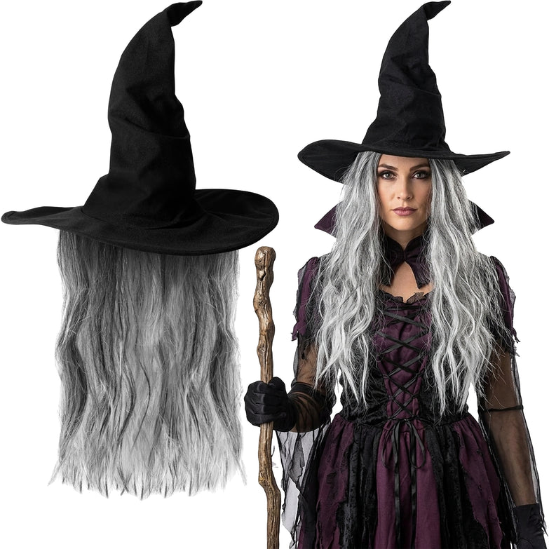 Halloween Witch Hat with Grey Hair