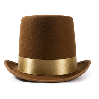 Brown Top Hat with Gold Ribbon